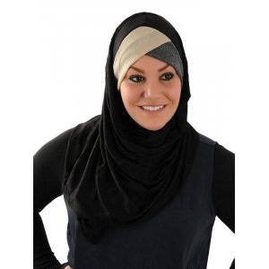 Kuwaity Hijab Cap lurex grau-hellbeige